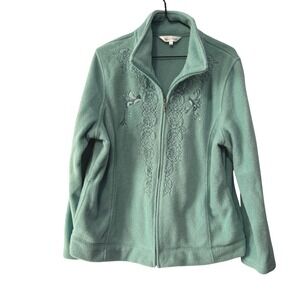 Northern Reflections Seafoam Green Fleece Jacket Embroidered Bird Full Zip Large